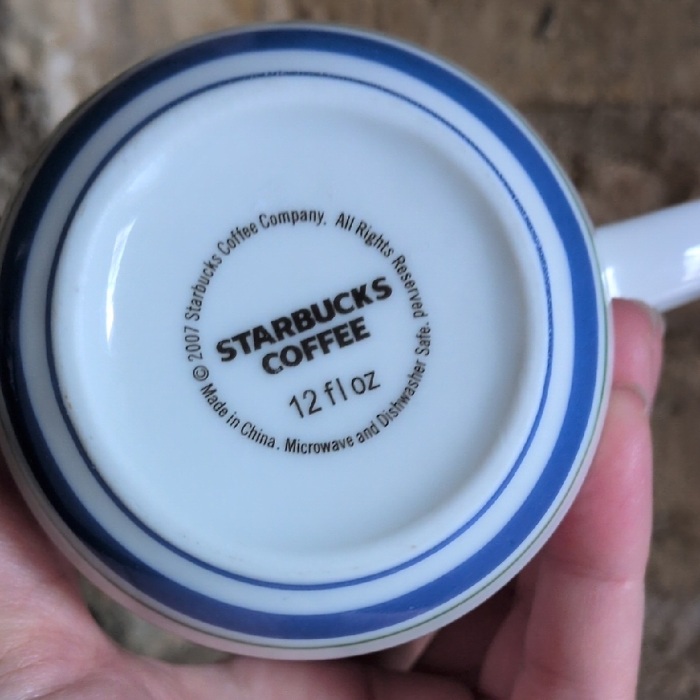 STARBUCKS I 2007 12 oz Blue and Green Striped Ceramic Retro Diner Style Mug - Picture 7 of 10